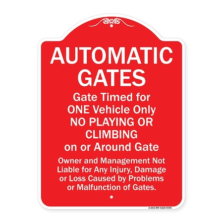 Signmission Automatic Gates Gate Timed For One Vehicle Heavy-Gauge Aluminum Sign, 24" x 18", RW-1824-9995 A-DES-RW-1824-9995